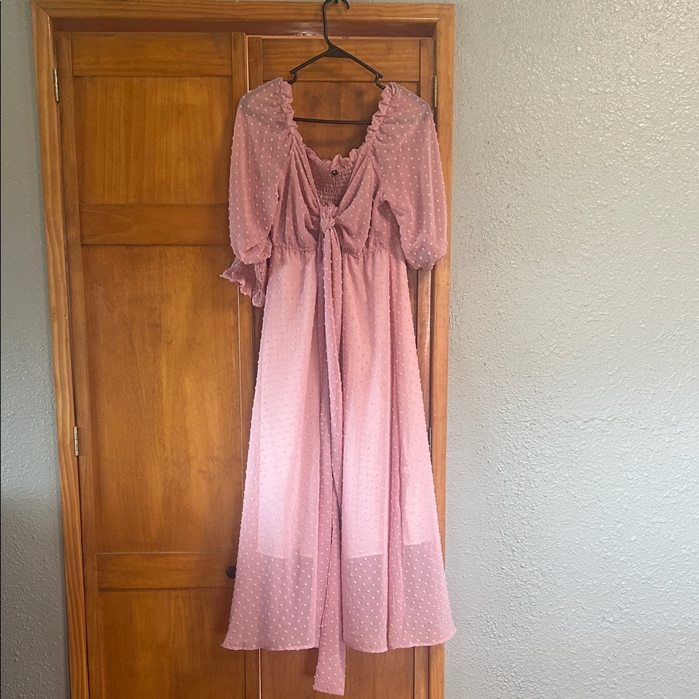 Pink Textured Midi Dress